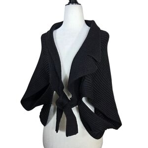 Sarah Pacini wool Knit  tie waist Poncho